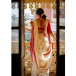 Women's Cotton  Printed Saree With Unstitched Blouse 5.5Mtr (White) - Image 3