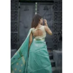 Women's Cotton  Printed Saree With Unstitched Blouse 5.5Mtr (Sky) - Image 2