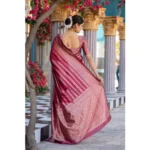 Women's Silk Printed Saree With Unstitched Blouse 5.5Mtr (Pink) - Image 2