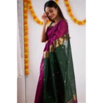 Women's Cotton  Printed Saree With Unstitched Blouse 5.5Mtr (Wine) - Image 2
