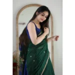 Women's Cotton  Printed Saree With Unstitched Blouse 5.5Mtr (Green) - Image 3