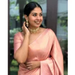 Women's Silk Printed Saree With Unstitched Blouse 5.5Mtr (Peach) - Image 2