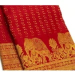 Women's Silk Printed Saree With Unstitched Blouse 5.5Mtr (Red) - Image 2