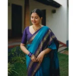 Women's Silk Printed Saree With Unstitched Blouse 5.5Mtr (Blue) - Image 2