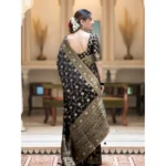 Women's Silk Printed Saree With Unstitched Blouse 5.5Mtr (Black) - Image 3