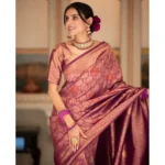 Women's Silk Printed Saree With Unstitched Blouse 5.5Mtr (Wine) - Image 2