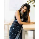 Women's Cotton  Printed Saree With Unstitched Blouse 5.5Mtr (Black) - Image 3