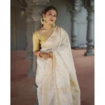 Women's Cotton  Printed Saree With Unstitched Blouse 5.5Mtr (White) - Image 3