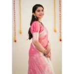 Women's Cotton  Printed Saree With Unstitched Blouse 5.5Mtr (Pink) - Image 3