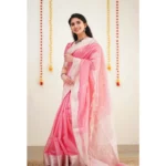 Women's Cotton  Printed Saree With Unstitched Blouse 5.5Mtr (Pink) - Image 2