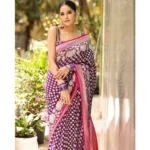 Women's Silk Printed Saree With Unstitched Blouse 5.5Mtr (Purple) - Image 3