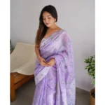 Women's Cotton  Printed Saree With Unstitched Blouse 5.5Mtr (Lavender) - Image 2