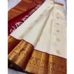 Women's Silk Printed Saree With Unstitched Blouse 5.5Mtr (Off White-Red) - Image 3