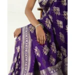 Women's Silk Printed Saree With Unstitched Blouse 5.5Mtr (Purple) - Image 3