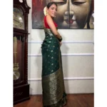 Women's Silk Printed Saree With Unstitched Blouse 5.5Mtr (Green) - Image 3