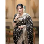 Women's Silk Printed Saree With Unstitched Blouse 5.5Mtr (Black) - Image 2