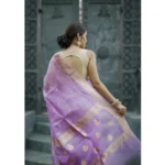 Women's Cotton  Printed Saree With Unstitched Blouse 5.5Mtr (Lavender) - Image 2