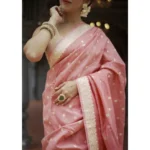 Women's Cotton  Printed Saree With Unstitched Blouse 5.5Mtr (Peach) - Image 3