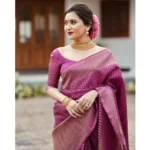Women's Silk Printed Saree With Unstitched Blouse 5.5Mtr (Purple) - Image 2