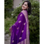 Women's Silk Printed Saree With Unstitched Blouse 5.5Mtr (Purple) - Image 2