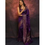 Women's Silk Printed Saree With Unstitched Blouse 5.5Mtr (Purple) - Image 3