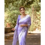 Women's Cotton  Printed Saree With Unstitched Blouse 5.5Mtr (Lavender) - Image 3