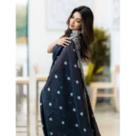 Women's Cotton  Printed Saree With Unstitched Blouse 5.5Mtr (Black) - Image 2