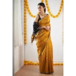 Women's Cotton  Printed Saree With Unstitched Blouse 5.5Mtr (Yellow) - Image 2