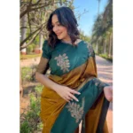 Women's Silk Printed Saree With Unstitched Blouse 5.5Mtr (Yellow) - Image 3