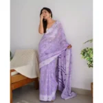 Women's Cotton  Printed Saree With Unstitched Blouse 5.5Mtr (Lavender) - Image 3