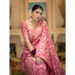 Women's Silk Printed Saree With Unstitched Blouse 5.5Mtr (Peach) - Image 3