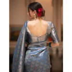 Women's Silk Printed Saree With Unstitched Blouse 5.5Mtr (Rama) - Image 3