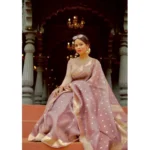 Women's Cotton  Printed Saree With Unstitched Blouse 5.5Mtr (Rose Gold) - Image 3