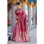 Women's Silk Printed Saree With Unstitched Blouse 5.5Mtr (Pink) - Image 3