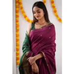 Women's Cotton  Printed Saree With Unstitched Blouse 5.5Mtr (Wine) - Image 3