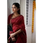 Women's Cotton  Printed Saree With Unstitched Blouse 5.5Mtr (Red) - Image 3