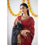 Women's Cotton  Printed Saree With Unstitched Blouse 5.5Mtr (Red) - Image 2