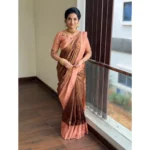 Women's Silk Printed Saree With Unstitched Blouse 5.5Mtr (Brown) - Image 2