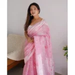 Women's Cotton  Printed Saree With Unstitched Blouse 5.5Mtr (Pink) - Image 3