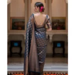 Women's Silk Printed Saree With Unstitched Blouse 5.5Mtr (Blue) - Image 3