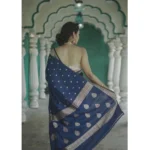 Women's Cotton  Printed Saree With Unstitched Blouse 5.5Mtr (Navy Blue) - Image 2