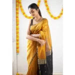 Women's Cotton  Printed Saree With Unstitched Blouse 5.5Mtr (Yellow) - Image 3