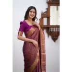 Women's Silk Printed Saree With Unstitched Blouse 5.5Mtr (Wine) - Image 2
