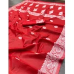 Women's Cotton  Printed Saree With Unstitched Blouse 5.5Mtr (Red) - Image 2