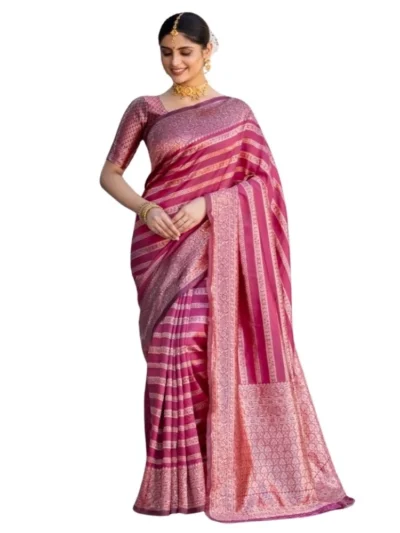 Women's Silk Printed Saree With Unstitched Blouse 5.5Mtr (Pink)