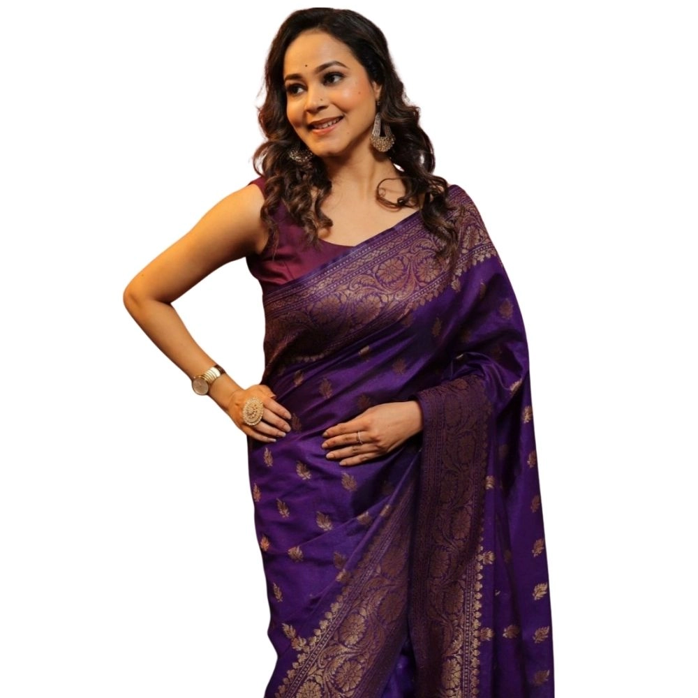 54465779076_c4bc3e6e00_o_d-1000x1000-1.webp Women's Silk Printed Saree With Unstitched Blouse 5.5Mtr (Purple) - Image 1