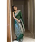 Women's Cotton  Printed Saree With Unstitched Blouse 5.5Mtr (Green)