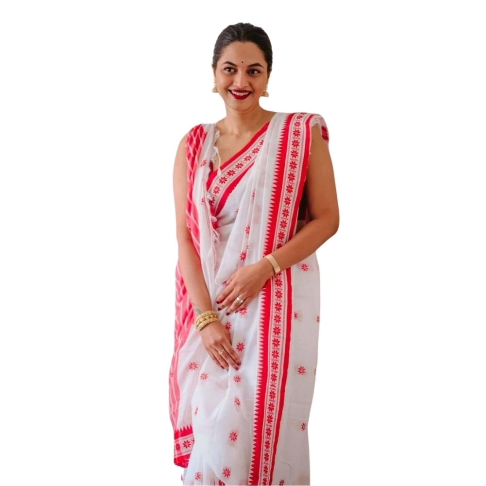 54465973384_684684e5fe_o_d-1000x1000-1.webp Women's Cotton Printed Saree With Unstitched Blouse 5.5Mtr (White-Pink) - Image 1