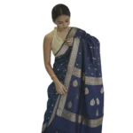 Women's Cotton  Printed Saree With Unstitched Blouse 5.5Mtr (Navy Blue)
