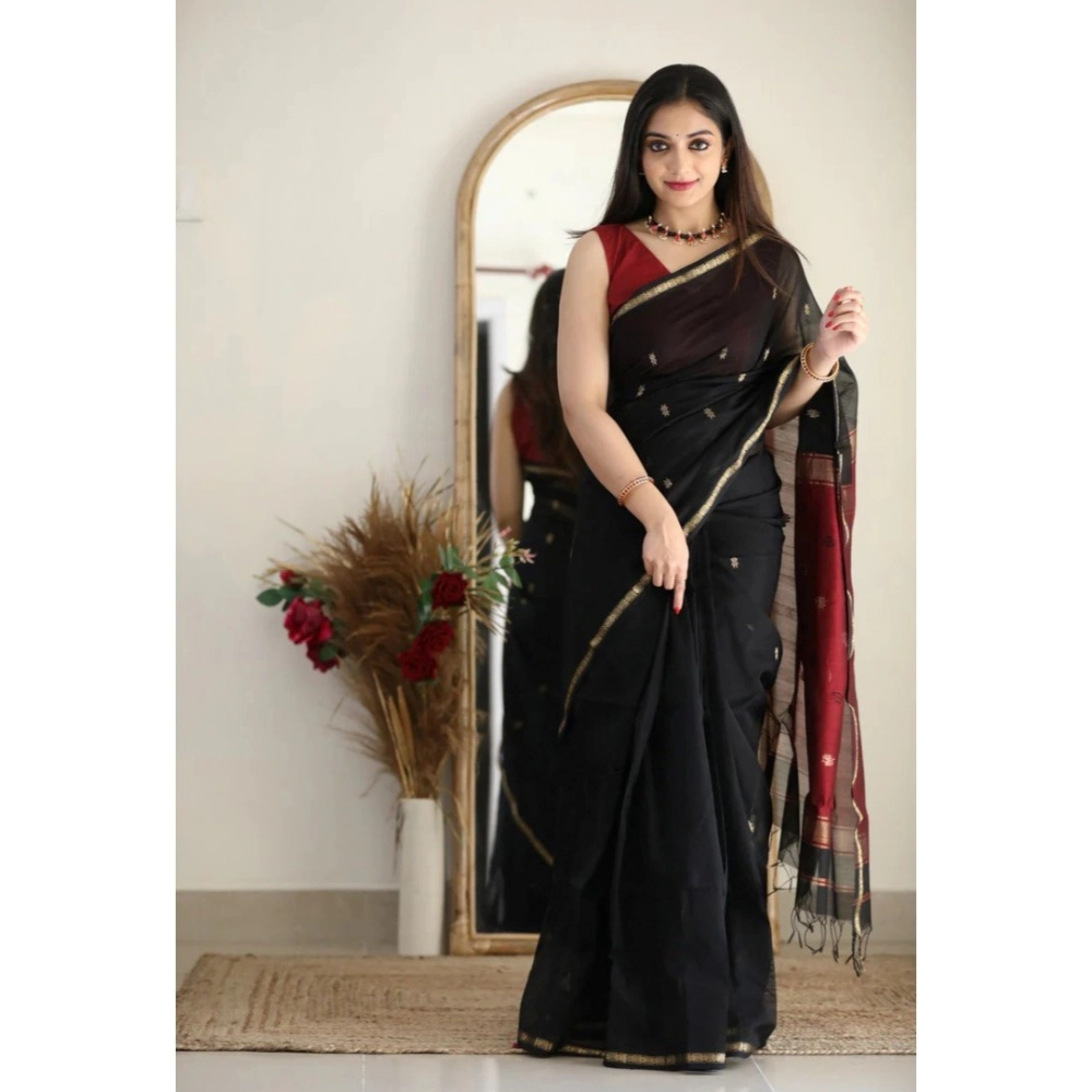 54465974499_df12be9306_o_d-1000x1000-1.webp Women's Cotton Printed Saree With Unstitched Blouse 5.5Mtr (Black) - Image 1